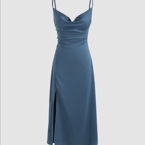 Slip dress with slit and button details